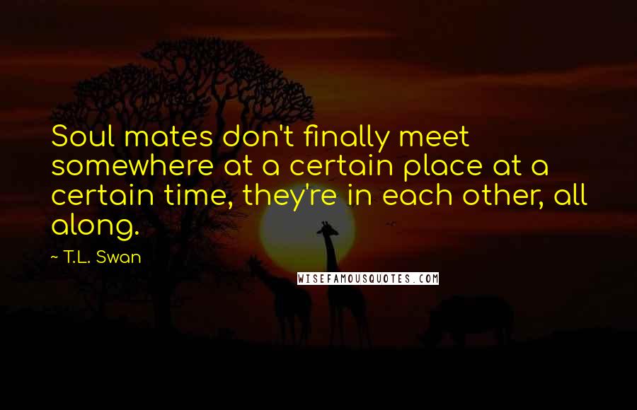 T.L. Swan Quotes: Soul mates don't finally meet somewhere at a certain place at a certain time, they're in each other, all along.