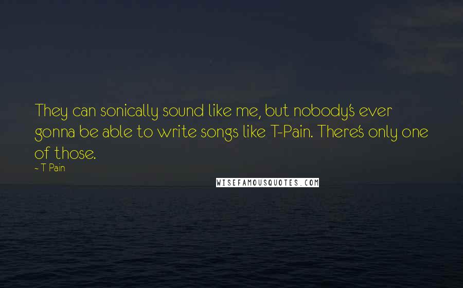 T-Pain Quotes: They can sonically sound like me, but nobody's ever gonna be able to write songs like T-Pain. There's only one of those.