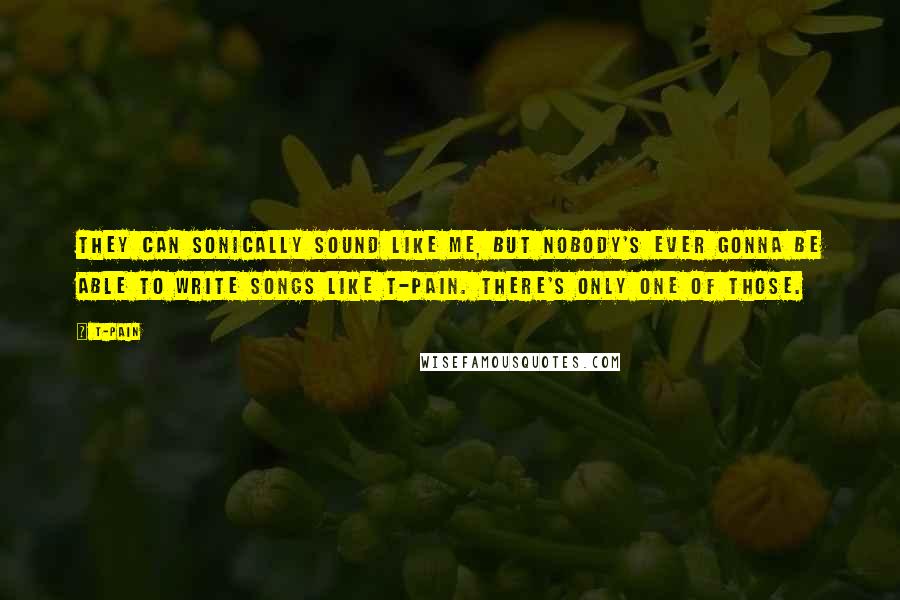 T-Pain Quotes: They can sonically sound like me, but nobody's ever gonna be able to write songs like T-Pain. There's only one of those.
