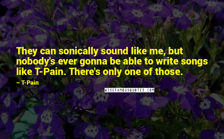 T-Pain Quotes: They can sonically sound like me, but nobody's ever gonna be able to write songs like T-Pain. There's only one of those.
