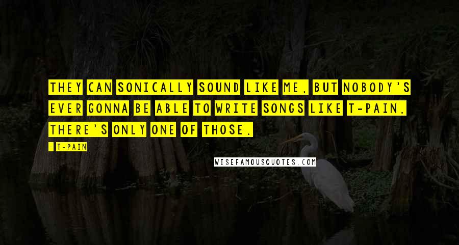 T-Pain Quotes: They can sonically sound like me, but nobody's ever gonna be able to write songs like T-Pain. There's only one of those.