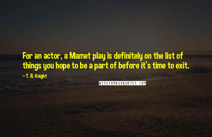 T. R. Knight Quotes: For an actor, a Mamet play is definitely on the list of things you hope to be a part of before it's time to exit.