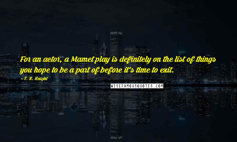 T. R. Knight Quotes: For an actor, a Mamet play is definitely on the list of things you hope to be a part of before it's time to exit.