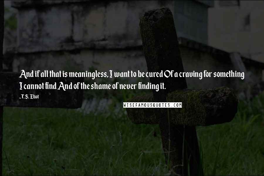 T. S. Eliot Quotes: And if all that is meaningless, I want to be cured Of a craving for something I cannot find And of the shame of never finding it.