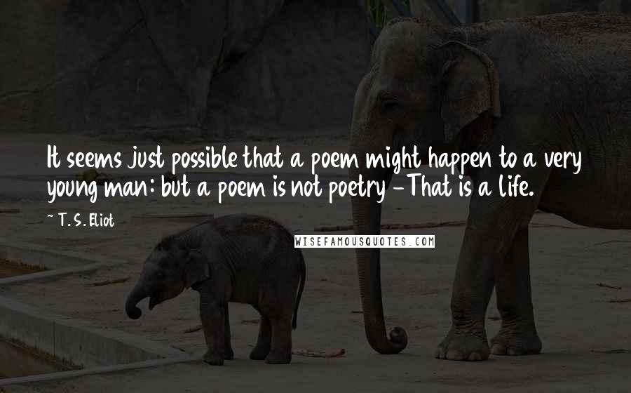 T. S. Eliot Quotes: It seems just possible that a poem might happen to a very young man: but a poem is not poetry -That is a life.