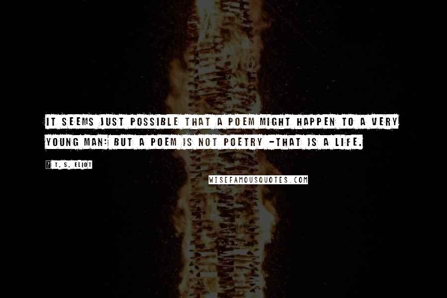 T. S. Eliot Quotes: It seems just possible that a poem might happen to a very young man: but a poem is not poetry -That is a life.