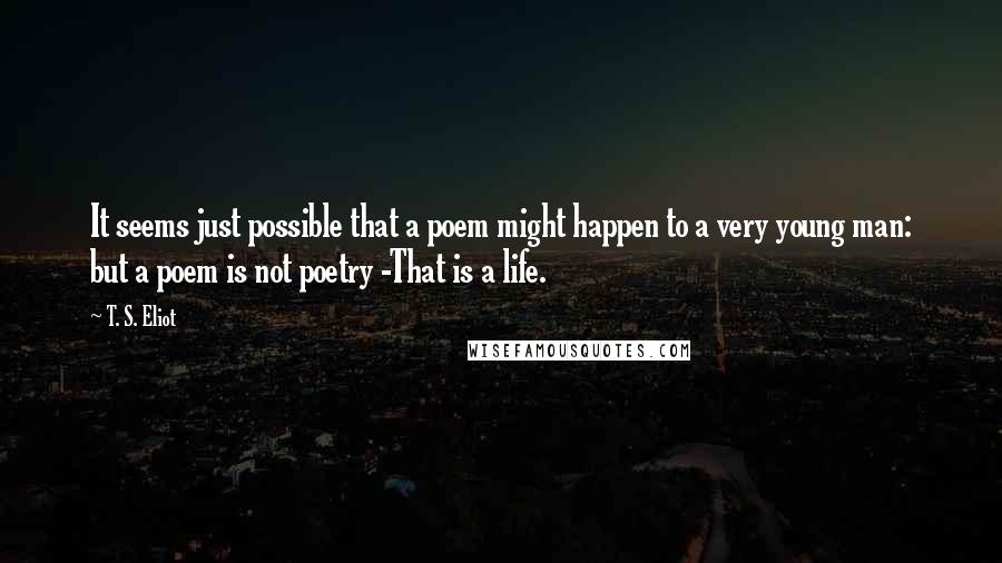 T. S. Eliot Quotes: It seems just possible that a poem might happen to a very young man: but a poem is not poetry -That is a life.