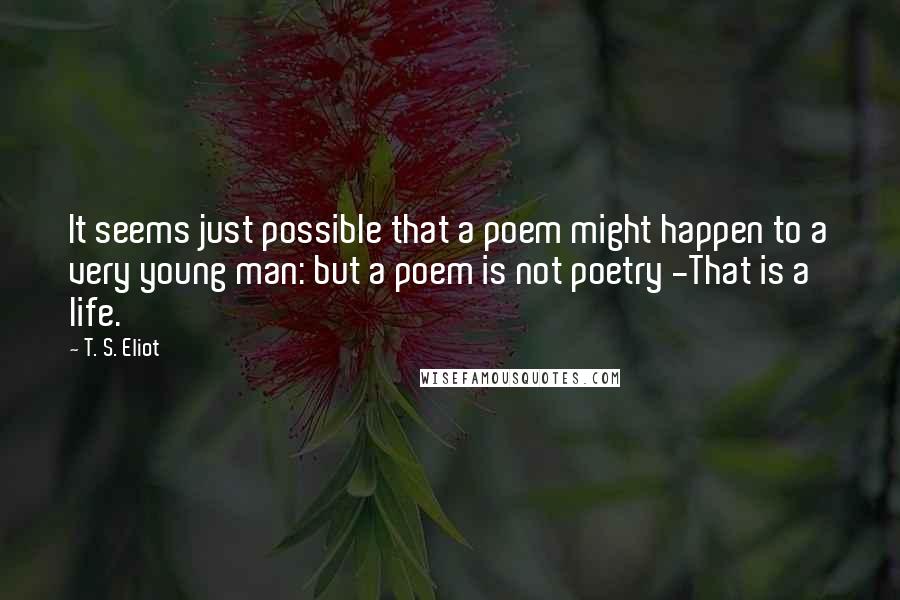 T. S. Eliot Quotes: It seems just possible that a poem might happen to a very young man: but a poem is not poetry -That is a life.