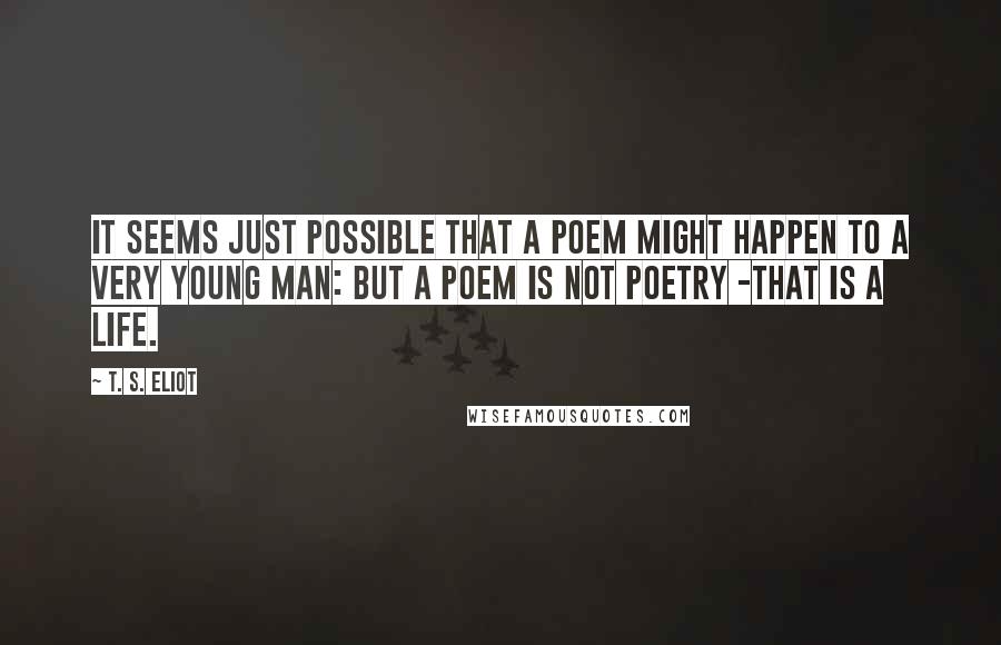 T. S. Eliot Quotes: It seems just possible that a poem might happen to a very young man: but a poem is not poetry -That is a life.