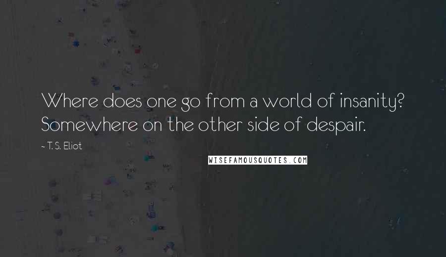 T. S. Eliot Quotes: Where does one go from a world of insanity? Somewhere on the other side of despair.