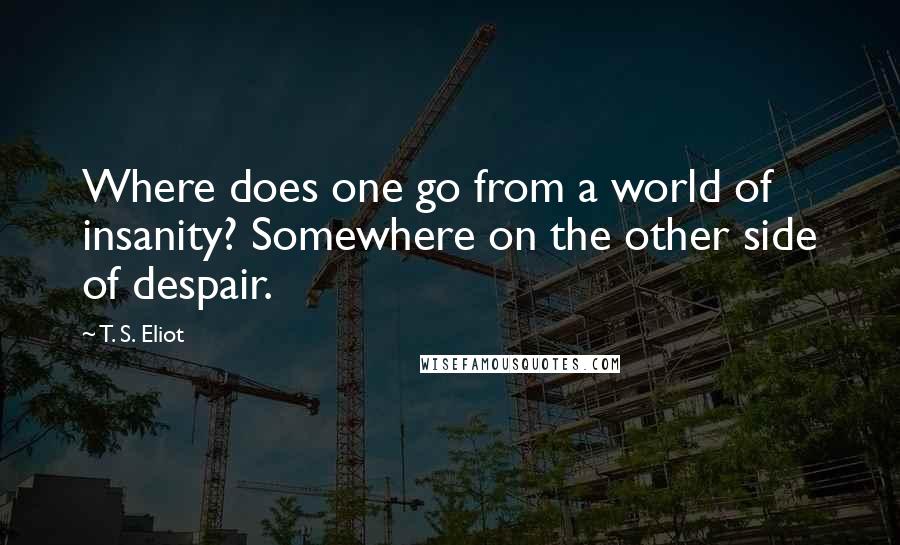 T. S. Eliot Quotes: Where does one go from a world of insanity? Somewhere on the other side of despair.