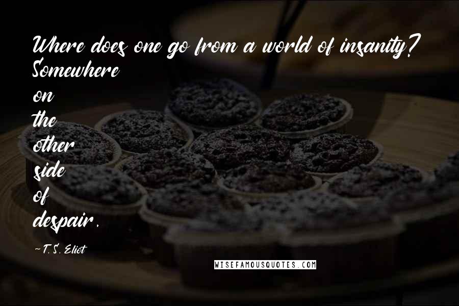 T. S. Eliot Quotes: Where does one go from a world of insanity? Somewhere on the other side of despair.