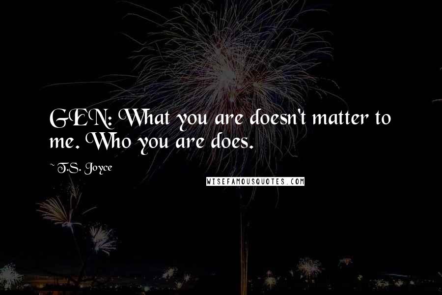 T.S. Joyce Quotes: GEN: What you are doesn't matter to me. Who you are does.