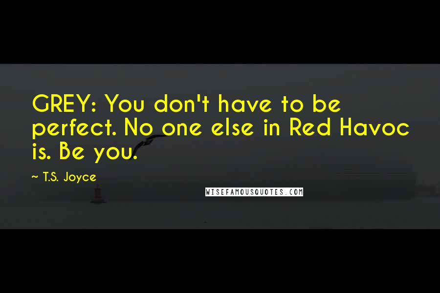 T.S. Joyce Quotes: GREY: You don't have to be perfect. No one else in Red Havoc is. Be you.