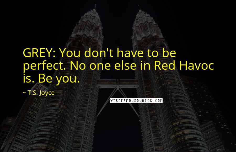 T.S. Joyce Quotes: GREY: You don't have to be perfect. No one else in Red Havoc is. Be you.