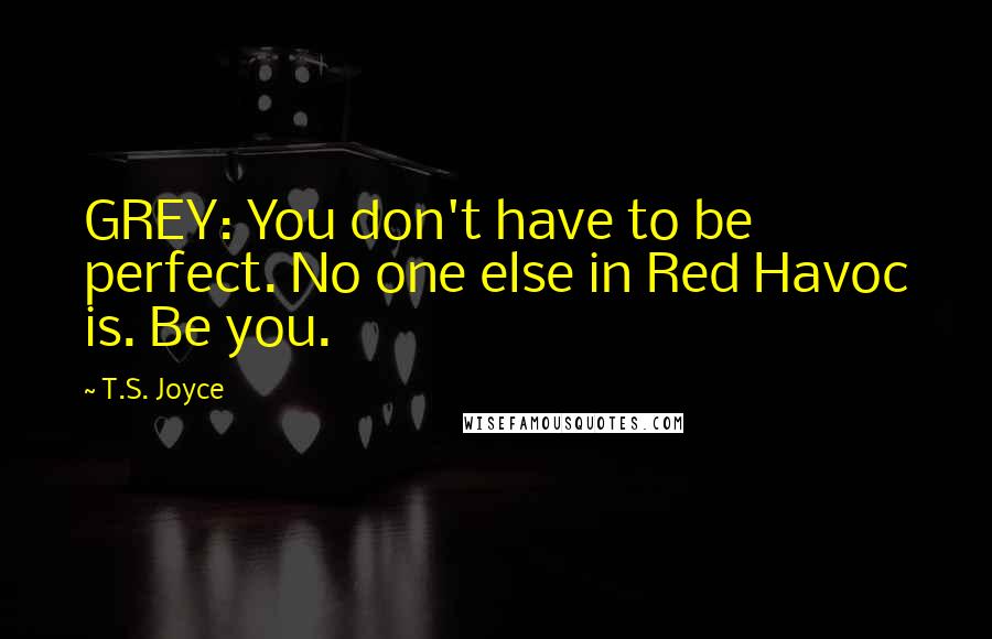 T.S. Joyce Quotes: GREY: You don't have to be perfect. No one else in Red Havoc is. Be you.