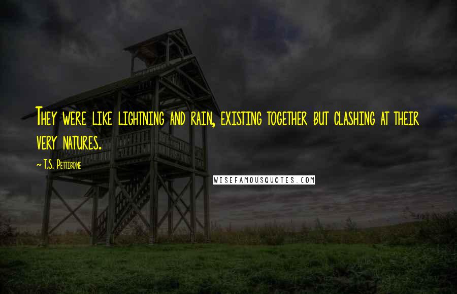 T.S. Pettibone Quotes: They were like lightning and rain, existing together but clashing at their very natures.