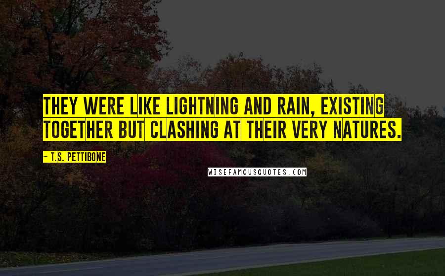 T.S. Pettibone Quotes: They were like lightning and rain, existing together but clashing at their very natures.