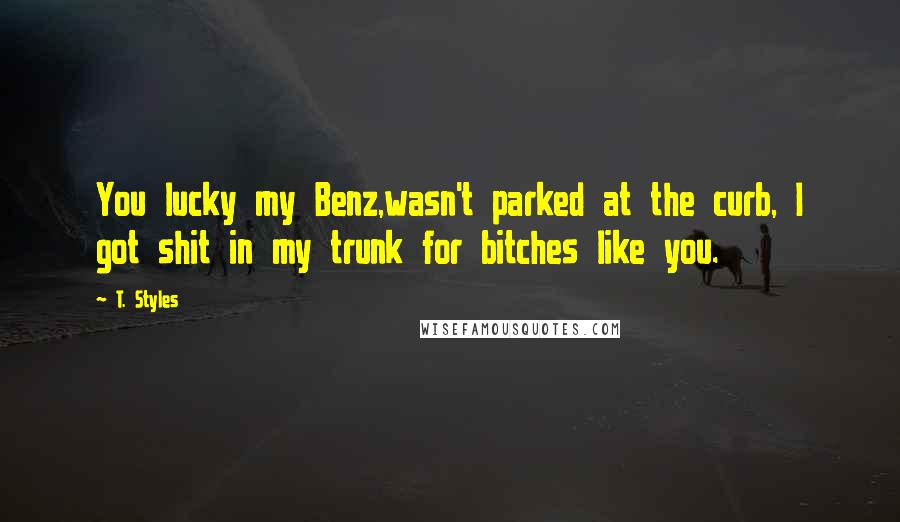 T. Styles Quotes: You lucky my Benz,wasn't parked at the curb, I got shit in my trunk for bitches like you.