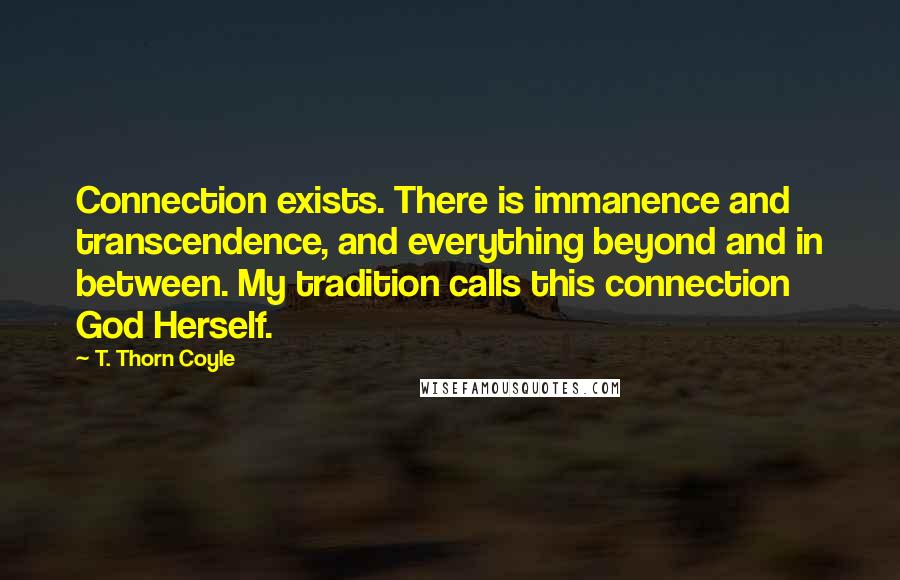 T. Thorn Coyle Quotes: Connection exists. There is immanence and transcendence, and everything beyond and in between. My tradition calls this connection God Herself.