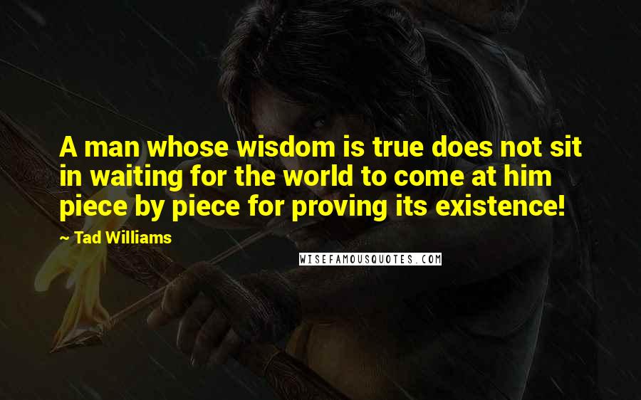 Tad Williams Quotes: A man whose wisdom is true does not sit in waiting for the world to come at him piece by piece for proving its existence!