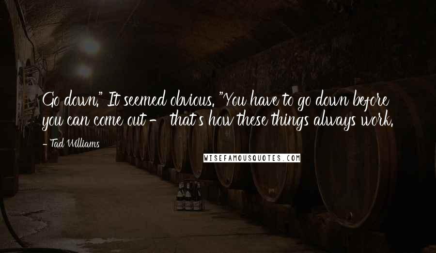 Tad Williams Quotes: Go down." It seemed obvious. "You have to go down before you can come out - that's how these things always work.