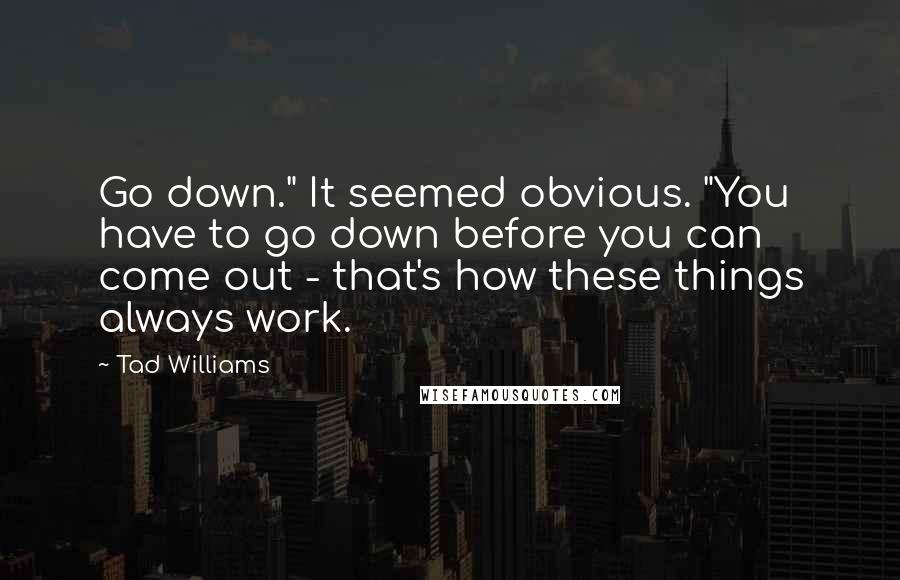 Tad Williams Quotes: Go down." It seemed obvious. "You have to go down before you can come out - that's how these things always work.