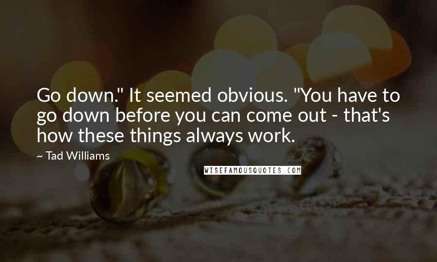 Tad Williams Quotes: Go down." It seemed obvious. "You have to go down before you can come out - that's how these things always work.