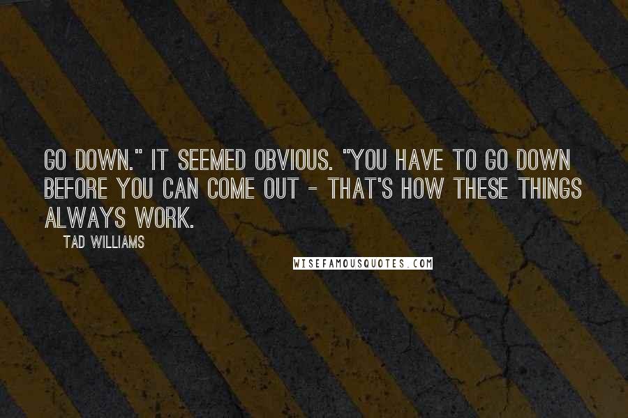 Tad Williams Quotes: Go down." It seemed obvious. "You have to go down before you can come out - that's how these things always work.