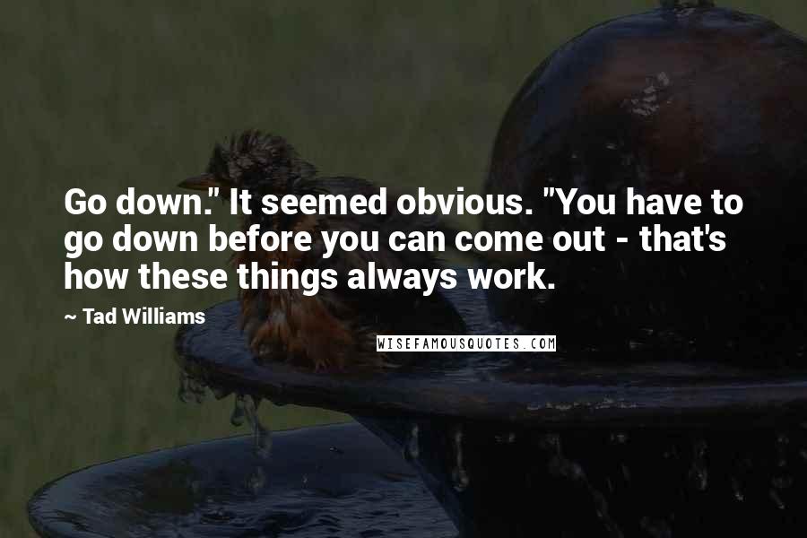 Tad Williams Quotes: Go down." It seemed obvious. "You have to go down before you can come out - that's how these things always work.