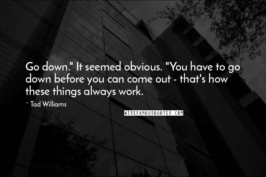 Tad Williams Quotes: Go down." It seemed obvious. "You have to go down before you can come out - that's how these things always work.