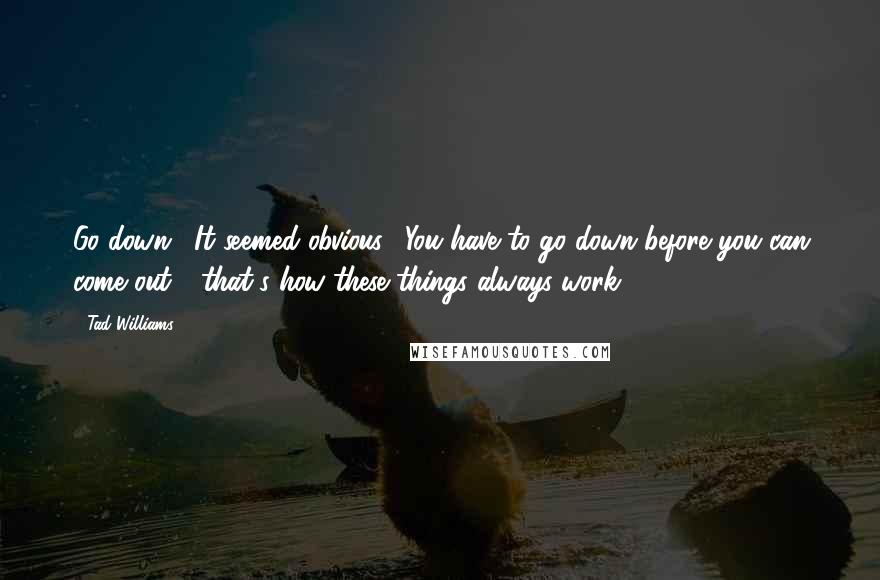 Tad Williams Quotes: Go down." It seemed obvious. "You have to go down before you can come out - that's how these things always work.