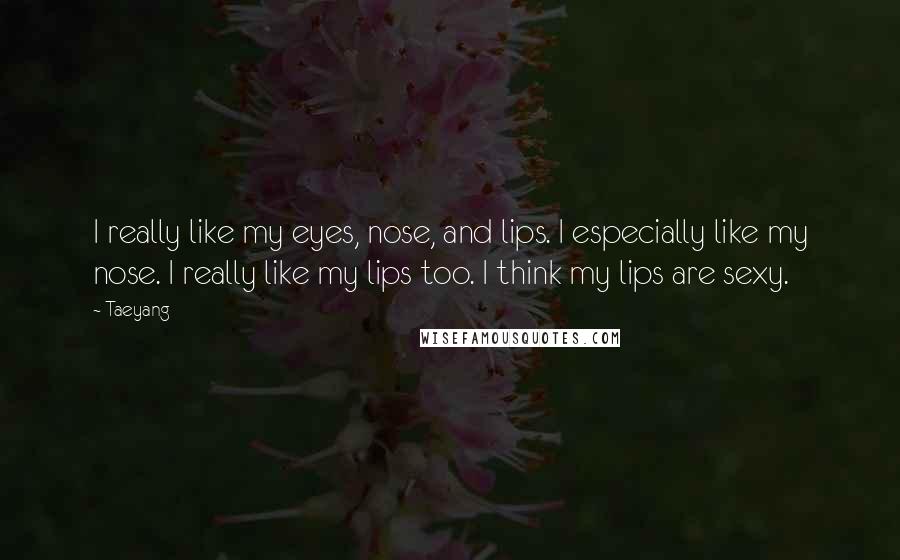 Taeyang Quotes: I really like my eyes, nose, and lips. I especially like my nose. I really like my lips too. I think my lips are sexy.