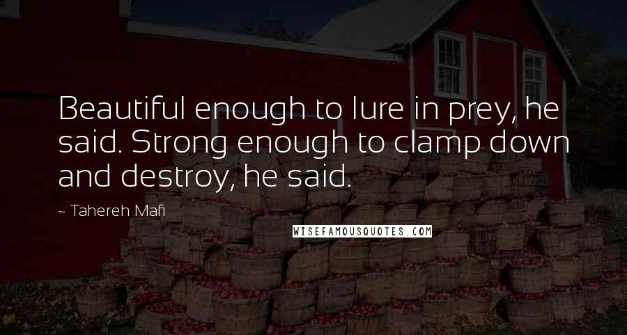 Tahereh Mafi Quotes: Beautiful enough to lure in prey, he said. Strong enough to clamp down and destroy, he said.