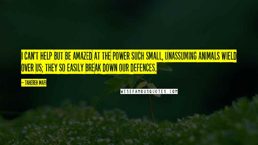 Tahereh Mafi Quotes: I can't help but be amazed at the power such small, unassuming animals wield over us; they so easily break down our defences.