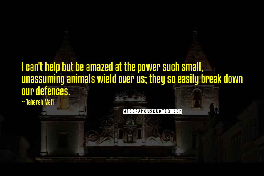 Tahereh Mafi Quotes: I can't help but be amazed at the power such small, unassuming animals wield over us; they so easily break down our defences.