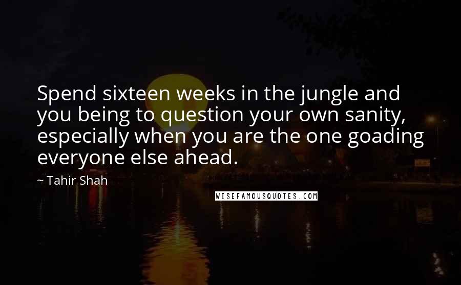 Tahir Shah Quotes: Spend sixteen weeks in the jungle and you being to question your own sanity, especially when you are the one goading everyone else ahead.