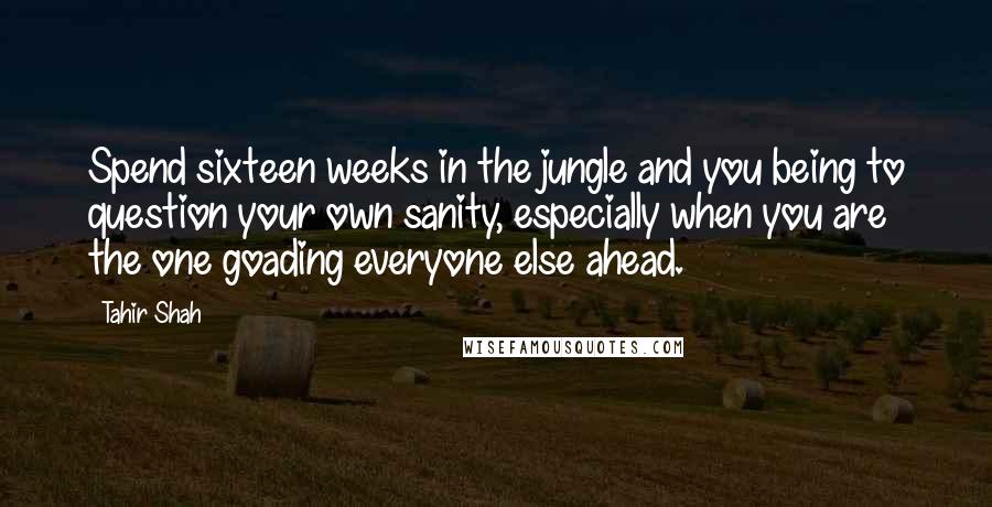 Tahir Shah Quotes: Spend sixteen weeks in the jungle and you being to question your own sanity, especially when you are the one goading everyone else ahead.