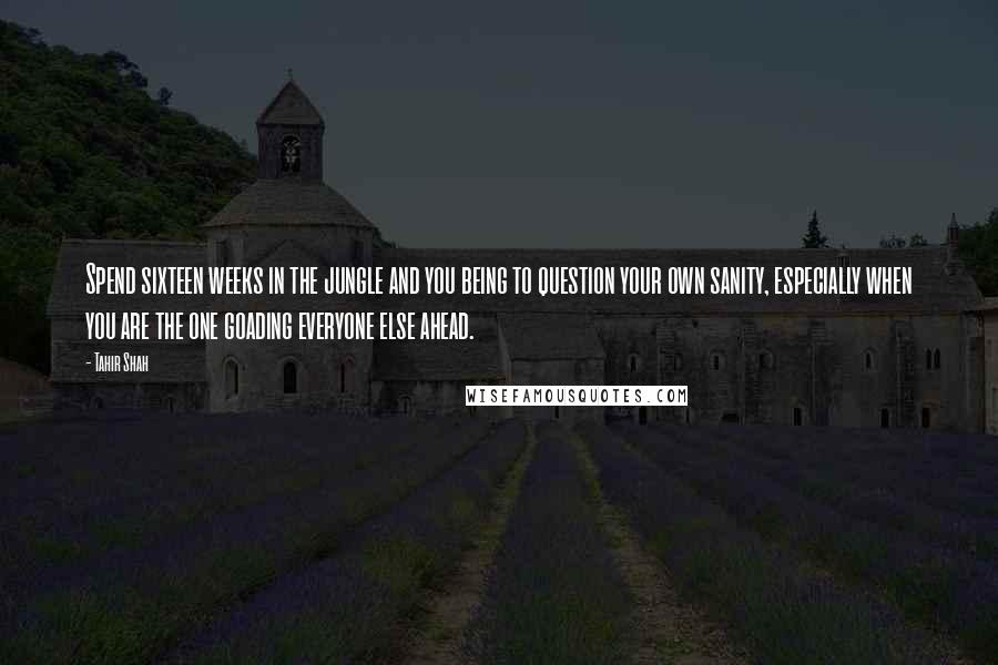 Tahir Shah Quotes: Spend sixteen weeks in the jungle and you being to question your own sanity, especially when you are the one goading everyone else ahead.