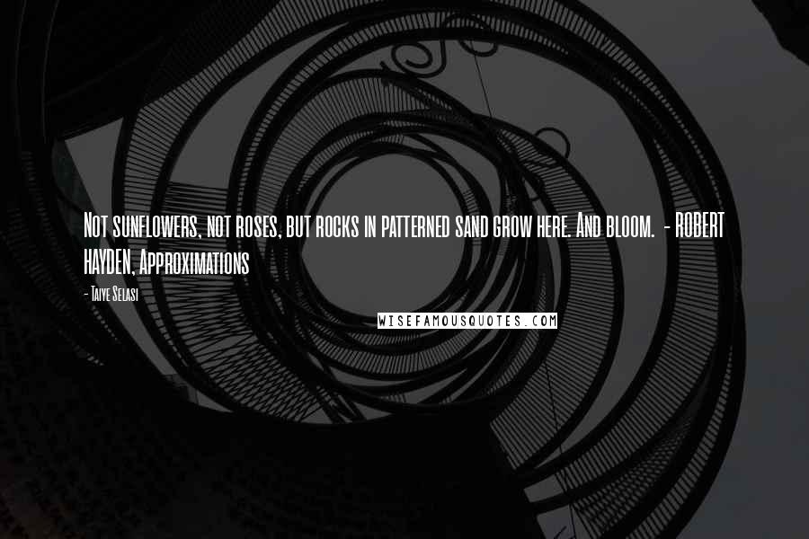 Taiye Selasi Quotes: Not sunflowers, not roses, but rocks in patterned sand grow here. And bloom. - ROBERT HAYDEN, Approximations