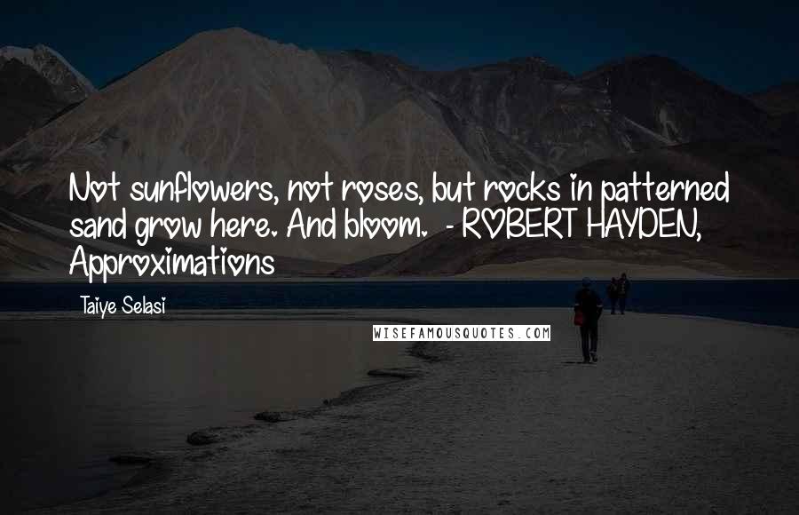 Taiye Selasi Quotes: Not sunflowers, not roses, but rocks in patterned sand grow here. And bloom. - ROBERT HAYDEN, Approximations