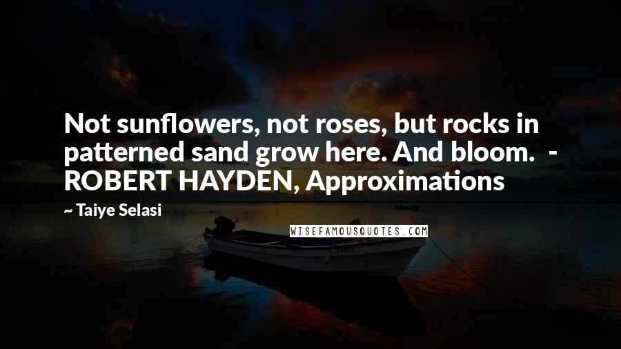 Taiye Selasi Quotes: Not sunflowers, not roses, but rocks in patterned sand grow here. And bloom. - ROBERT HAYDEN, Approximations