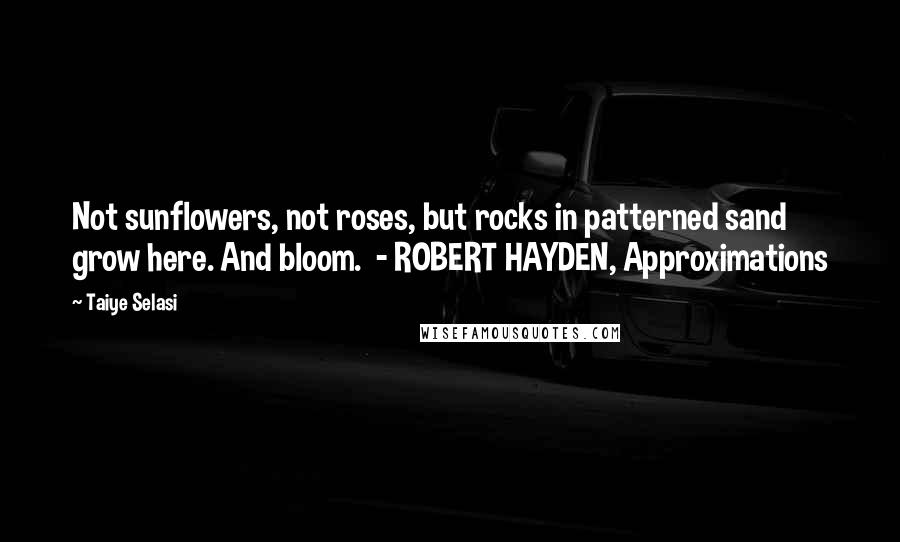 Taiye Selasi Quotes: Not sunflowers, not roses, but rocks in patterned sand grow here. And bloom. - ROBERT HAYDEN, Approximations