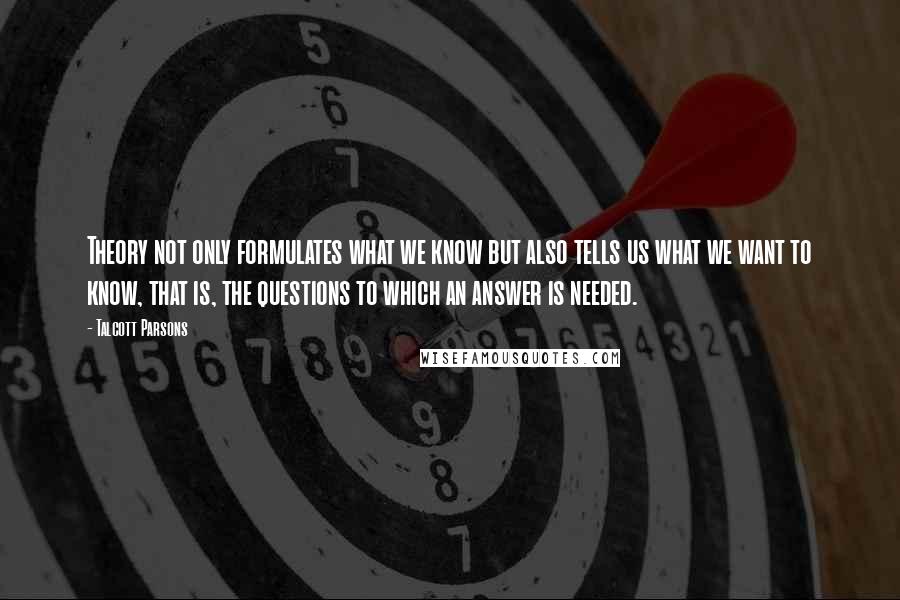 Talcott Parsons Quotes: Theory not only formulates what we know but also tells us what we want to know, that is, the questions to which an answer is needed.