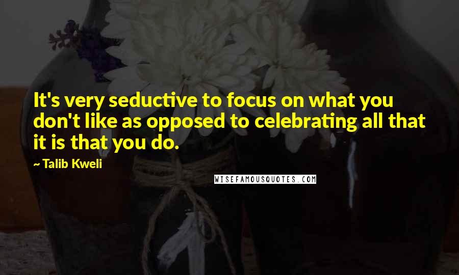 Talib Kweli Quotes: It's very seductive to focus on what you don't like as opposed to celebrating all that it is that you do.