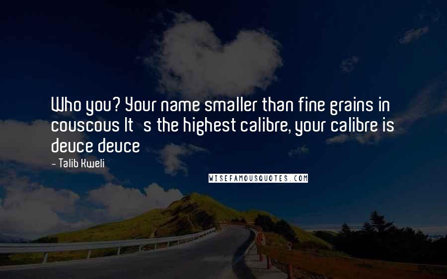 Talib Kweli Quotes: Who you? Your name smaller than fine grains in couscous It's the highest calibre, your calibre is deuce deuce