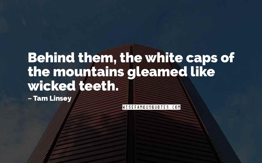Tam Linsey Quotes: Behind them, the white caps of the mountains gleamed like wicked teeth.