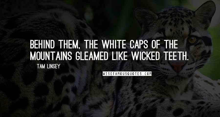 Tam Linsey Quotes: Behind them, the white caps of the mountains gleamed like wicked teeth.