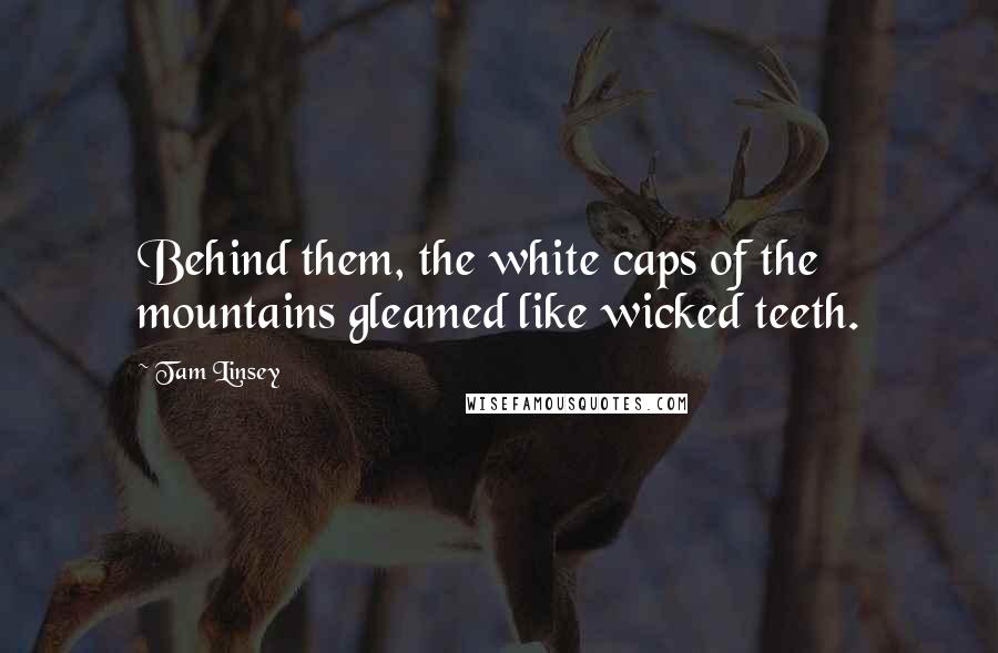 Tam Linsey Quotes: Behind them, the white caps of the mountains gleamed like wicked teeth.