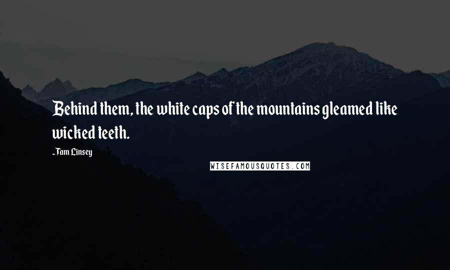 Tam Linsey Quotes: Behind them, the white caps of the mountains gleamed like wicked teeth.